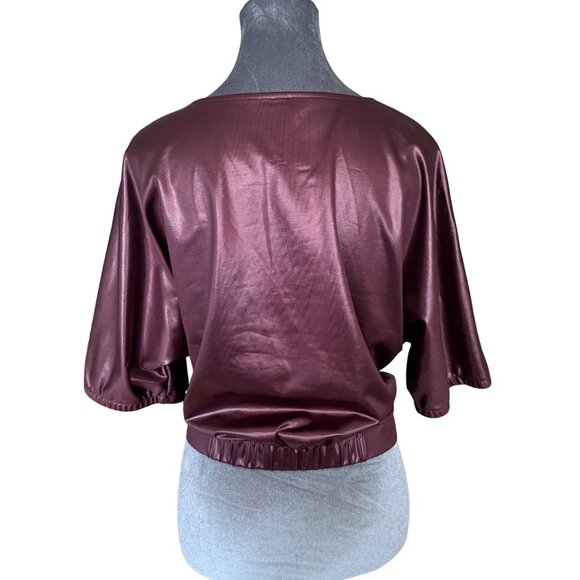 Victorias Secret Burgundy Twist Front Satin Crop Top With Wide Sleeves & Deep V- - Picture 3 of 5